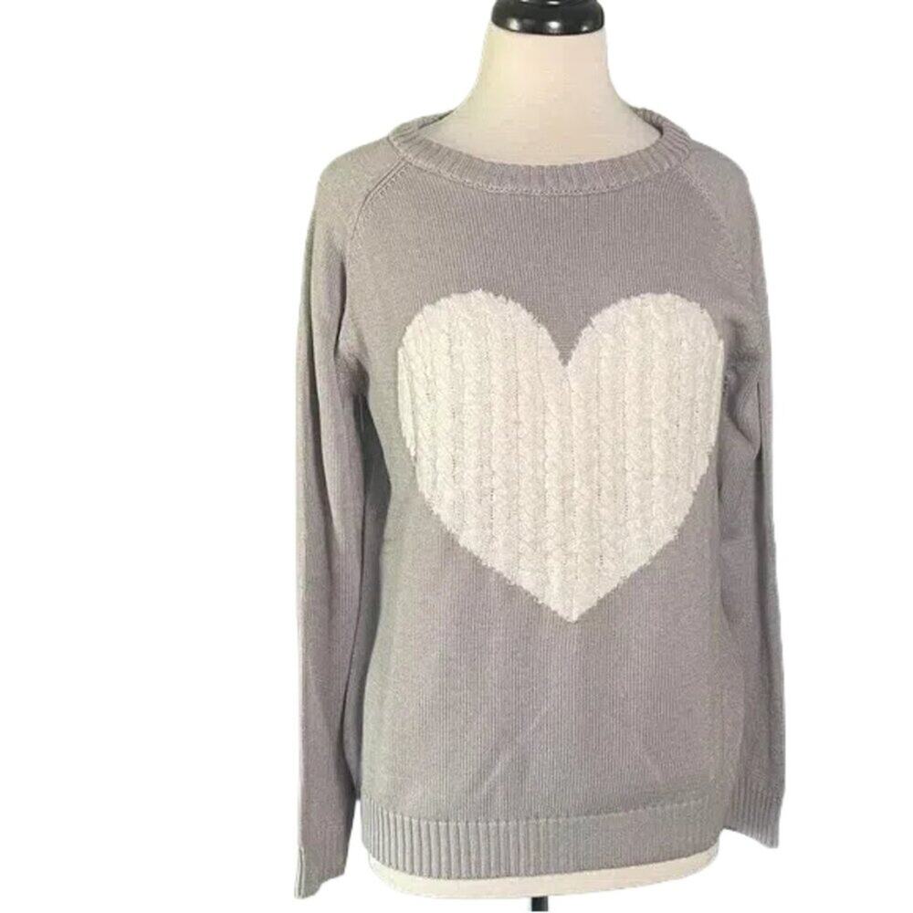 Elegant Gray Sweater with Heart Design